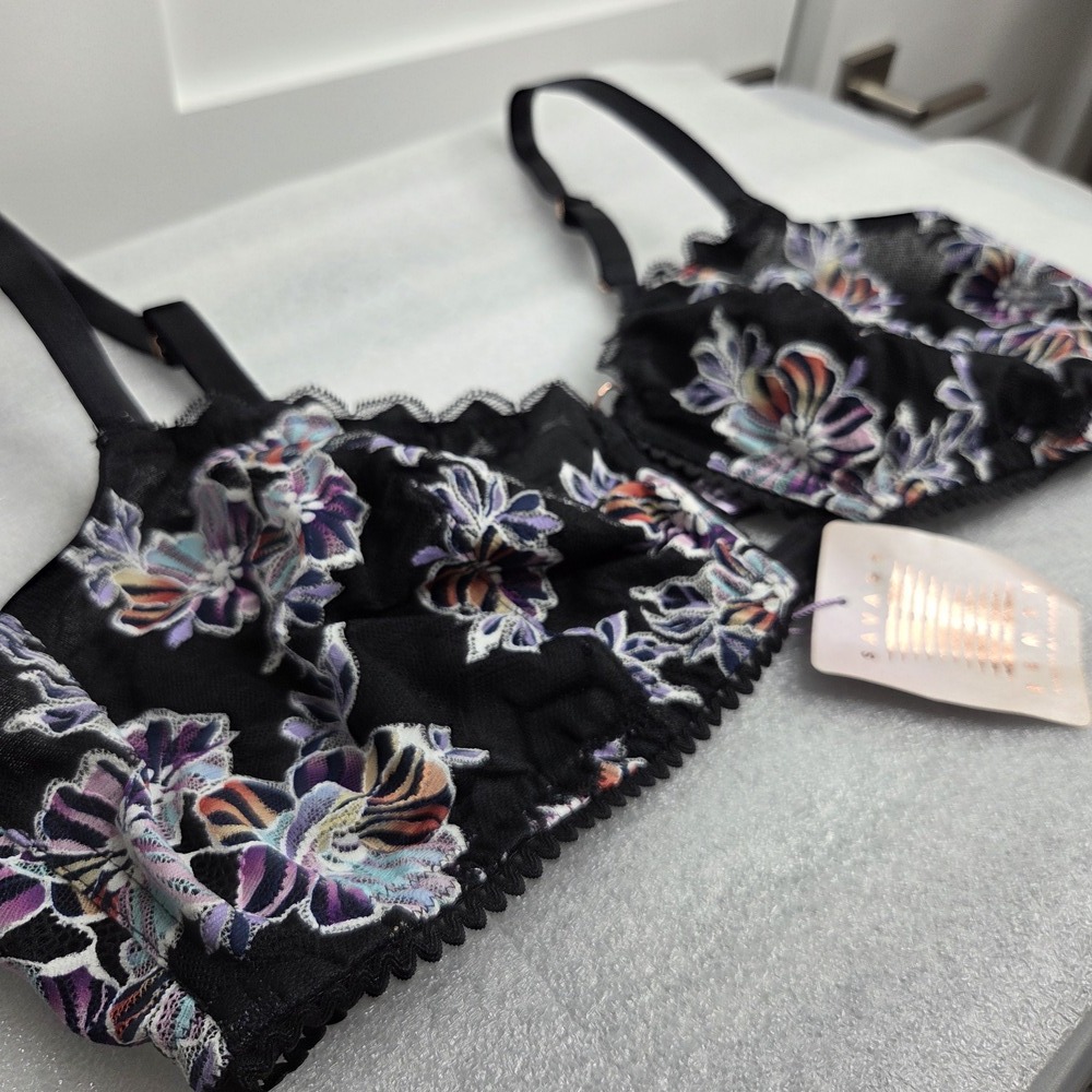Savage X Fenty Zig Zag Zen Black & Floral Lace Bralette 3X NWT - Picture 3 of 9